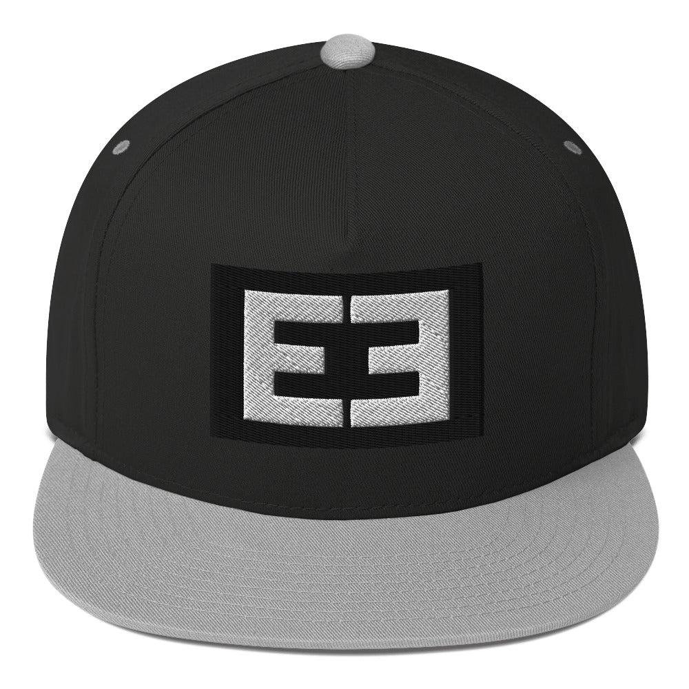 LivEƎvi⅃ flat bill cap in black and grey, front view
