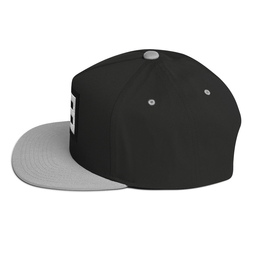LivEƎvi⅃ flat bill cap in black and grey, left side view