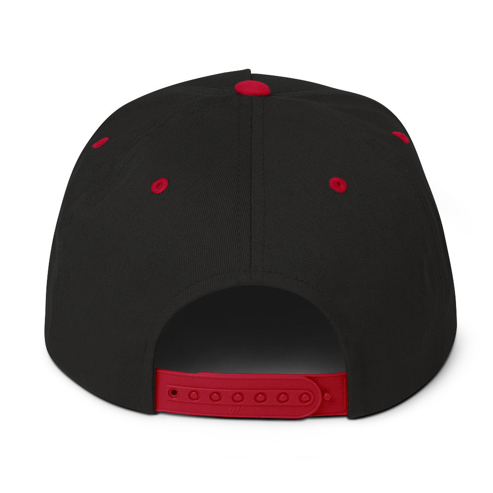 LivEƎvi⅃ flat bill cap in black and red, back view