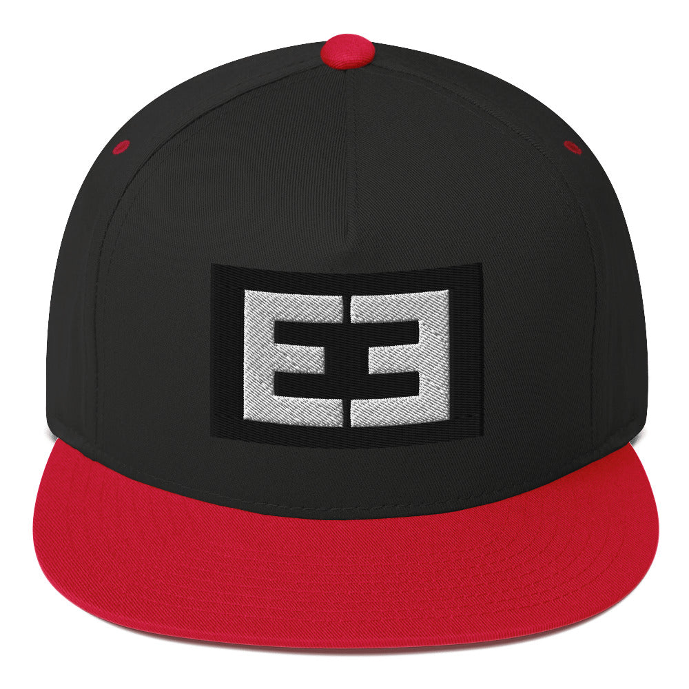 LivEƎvi⅃ flat bill cap in black and red, front view