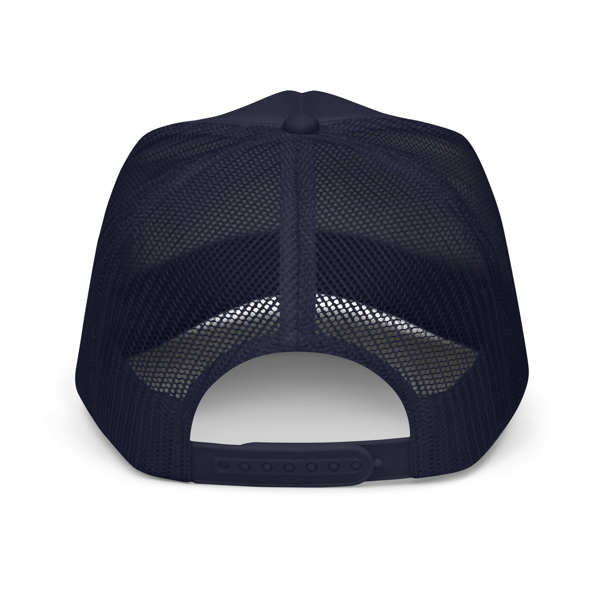LivEƎvi⅃ foam trucker hat in navy, back view