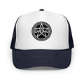 LivEƎvi⅃ foam trucker hat in navy and white, front view