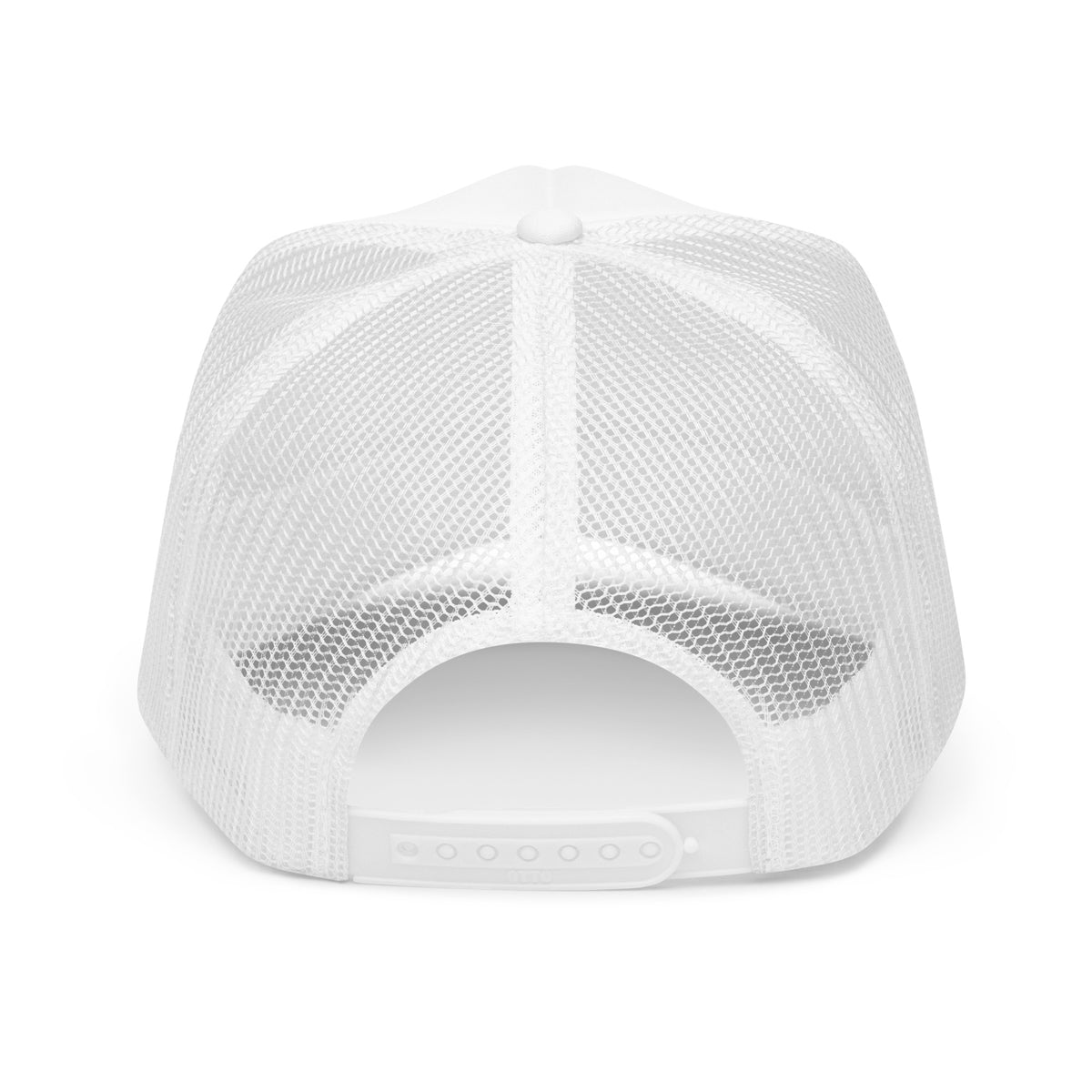 LivEƎvi⅃ foam trucker hat in white, back view