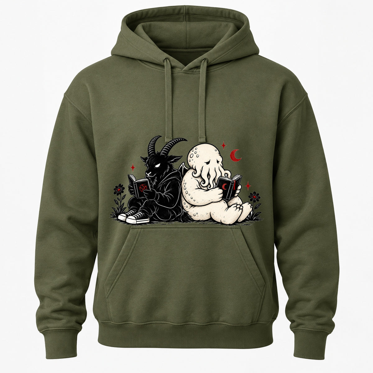 Forbidden Book Club Hoodie - Military Green front mockup