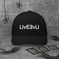 LivEƎvi⅃ trucker cap in black, front view
