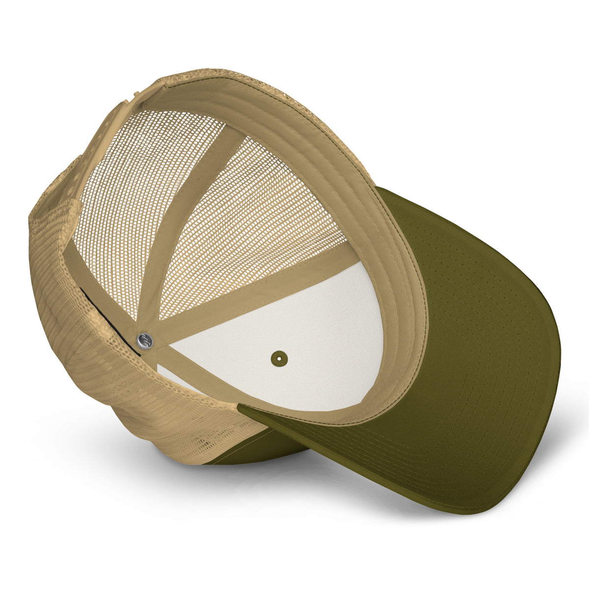 LivEƎvi⅃ trucker cap in moss and khaki, product detail view