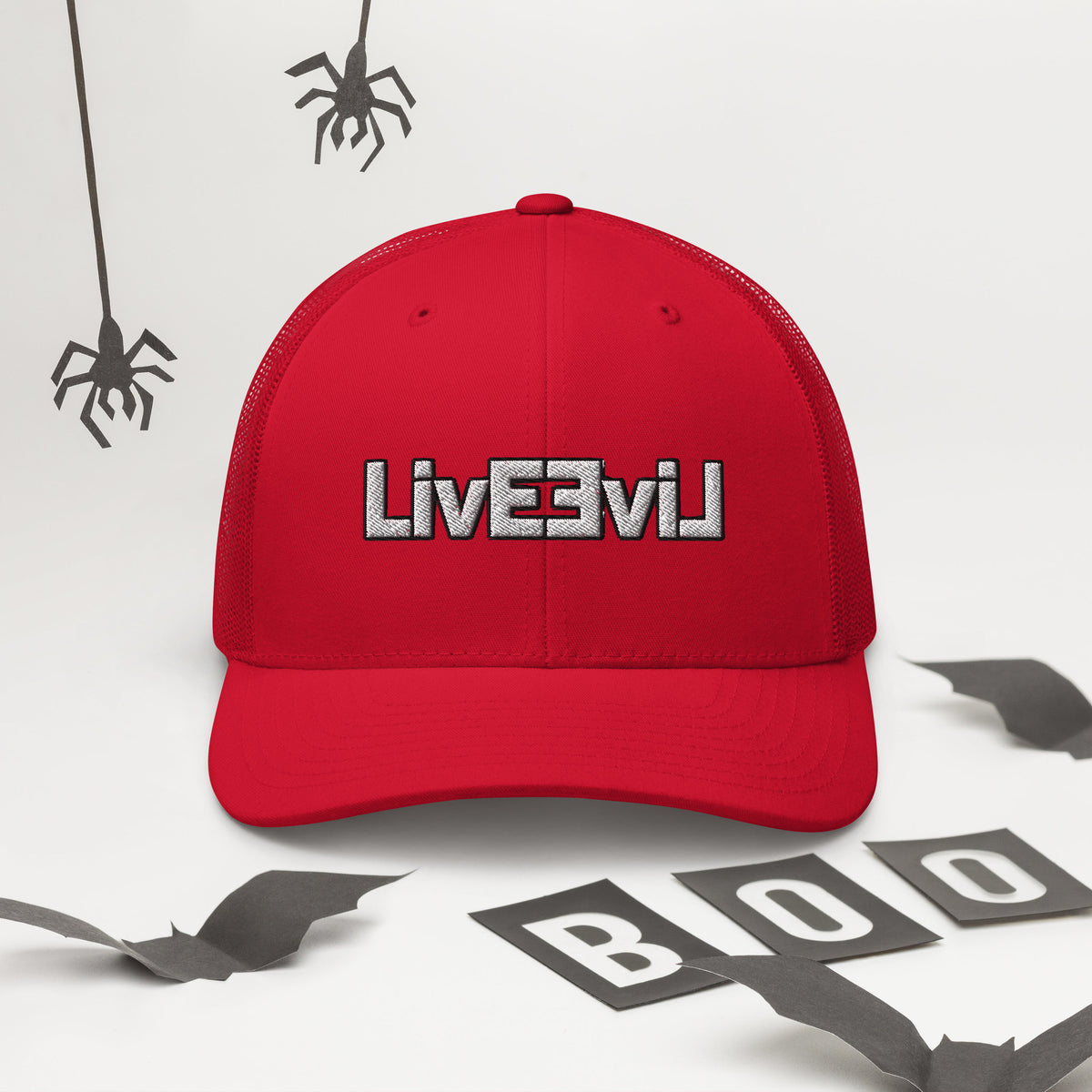 LivEƎvi⅃ trucker cap in red, alternate front view