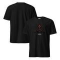 Baphomet Loves You LivEƎvi⅃ graphic T-shirt in black, front and back view