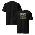 Cthulhu The Thinker LivEƎvi⅃ graphic T-shirt in black, front and back view