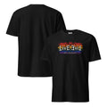 Be Yourself LivEƎvi⅃ graphic T-shirt in black, front and back view