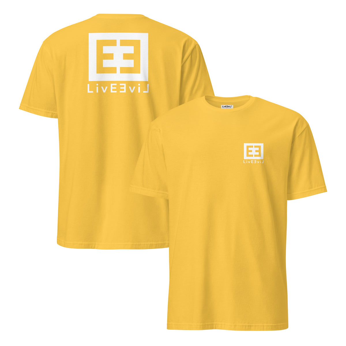 LivEƎvi⅃ 3OF3 graphic T-shirt in daisy, front and back view