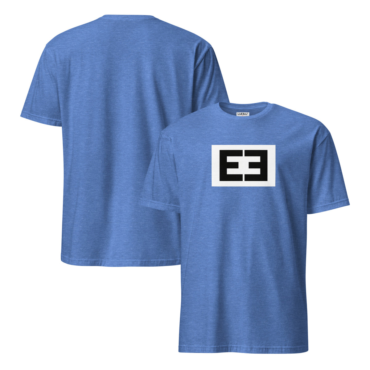 LivEƎvi⅃ 2OF3 Different on Purpose graphic tee in heather royal, front and back view