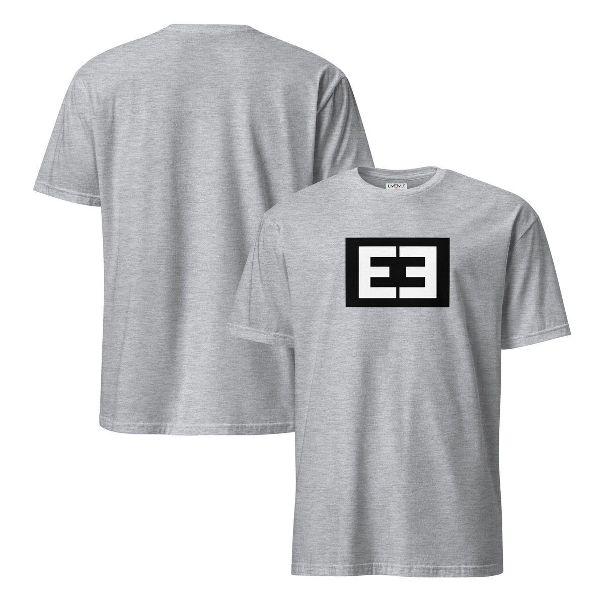 Question the Label LivEƎvi⅃ graphic tee in sport grey, front and back view