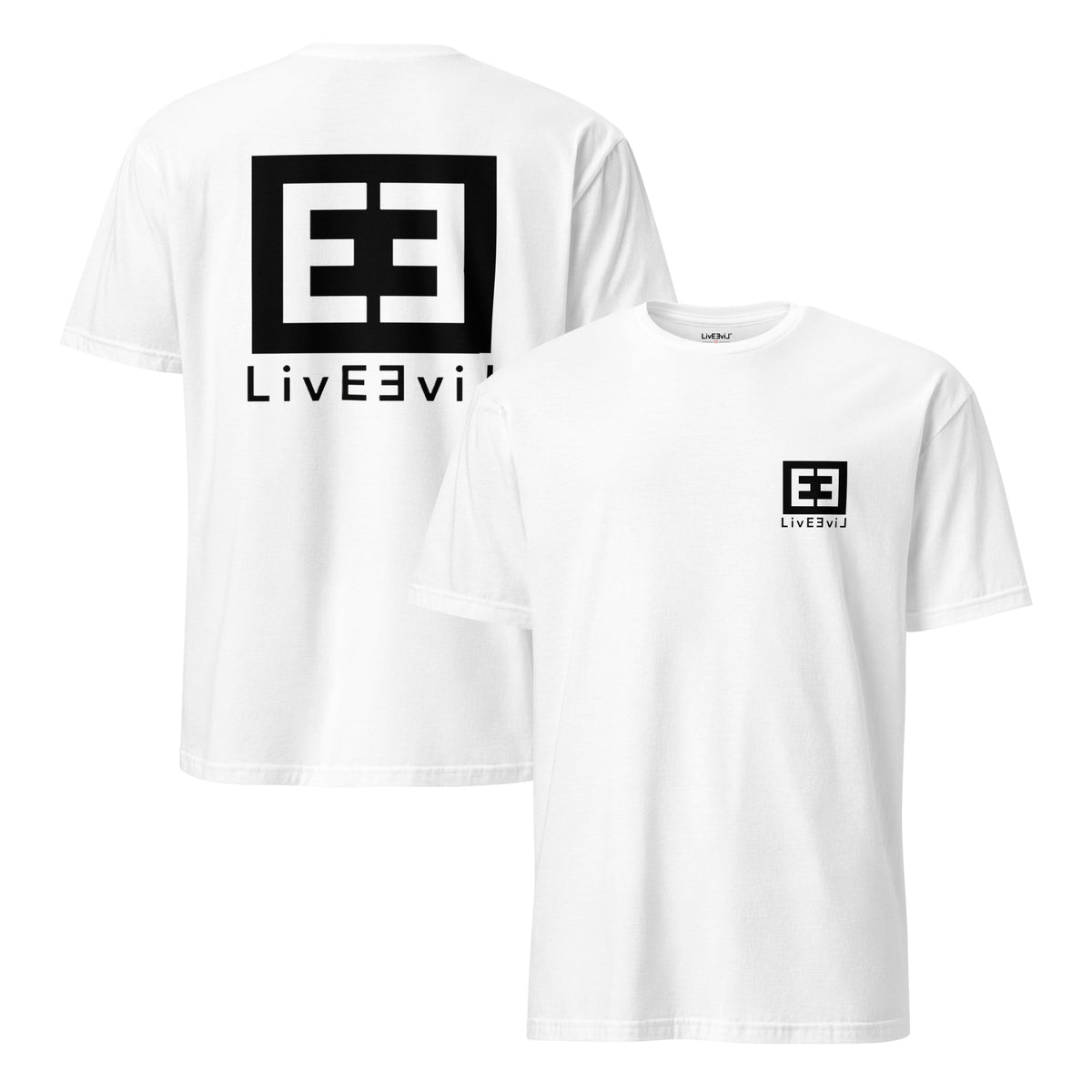 Perspective Shift LivEƎvi⅃ graphic tee in white, front and back view