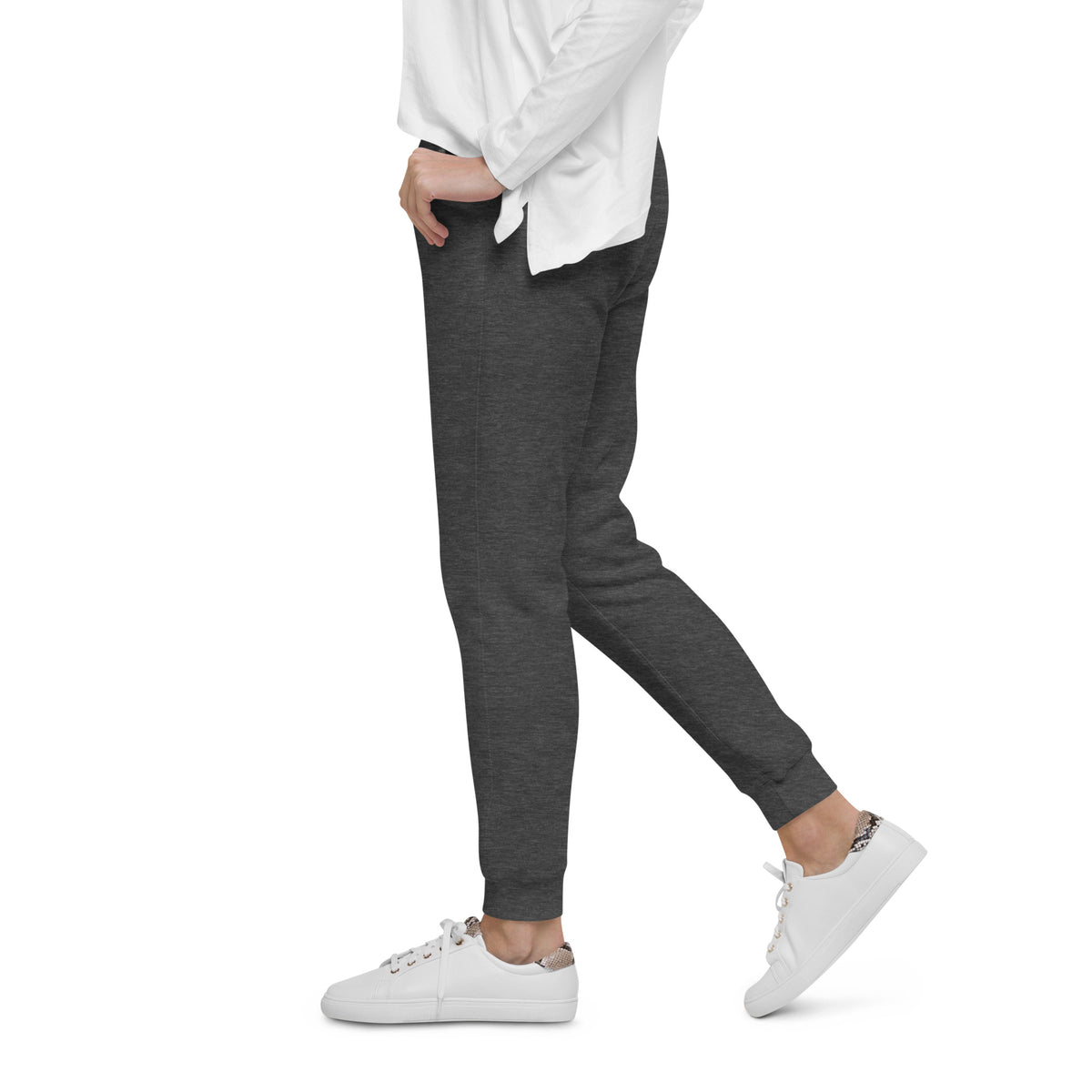LivEƎvi⅃ After Dark fleece sweatpants in charcoal heather, left view