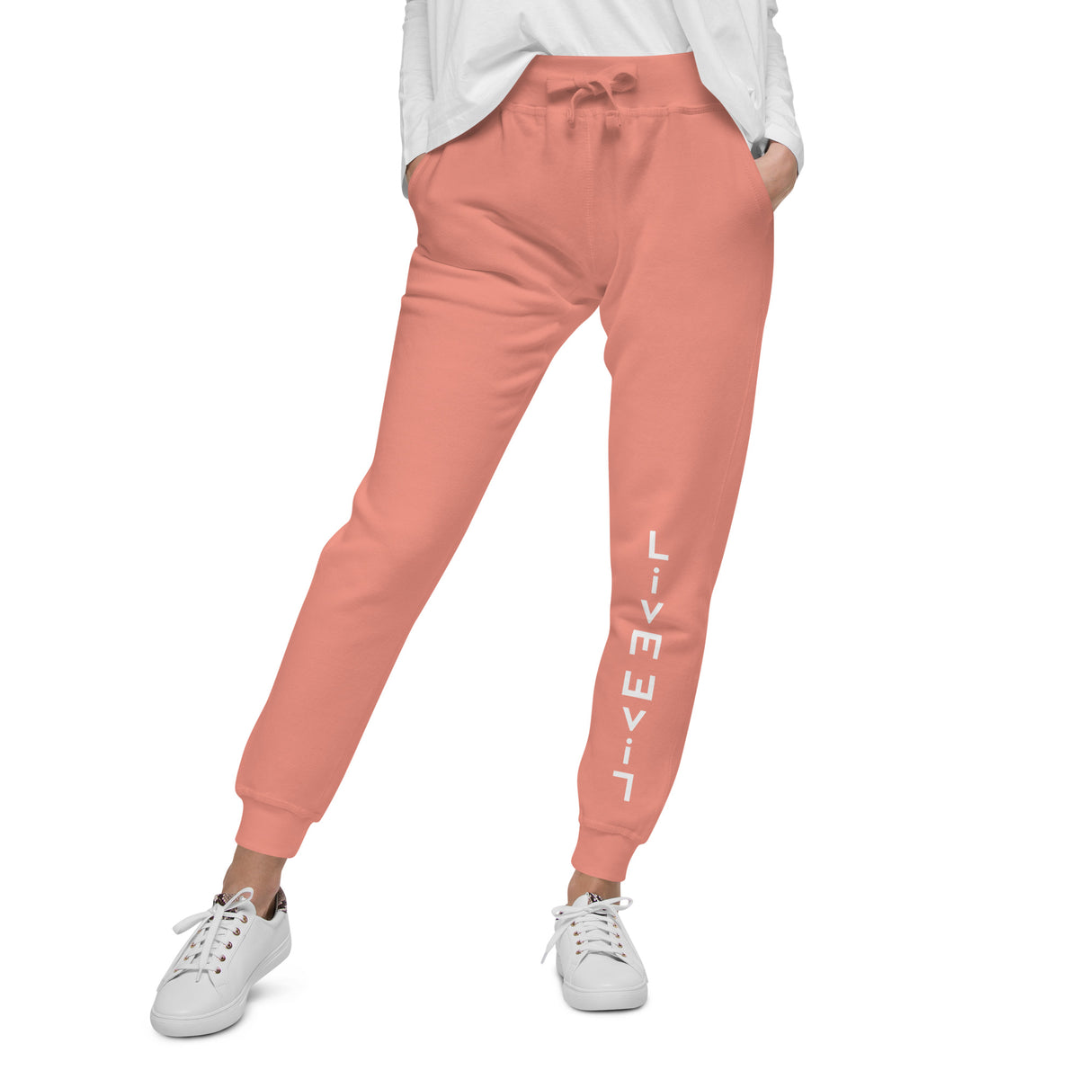 LivEƎvi⅃ After Dark fleece sweatpants in dusty rose, front view