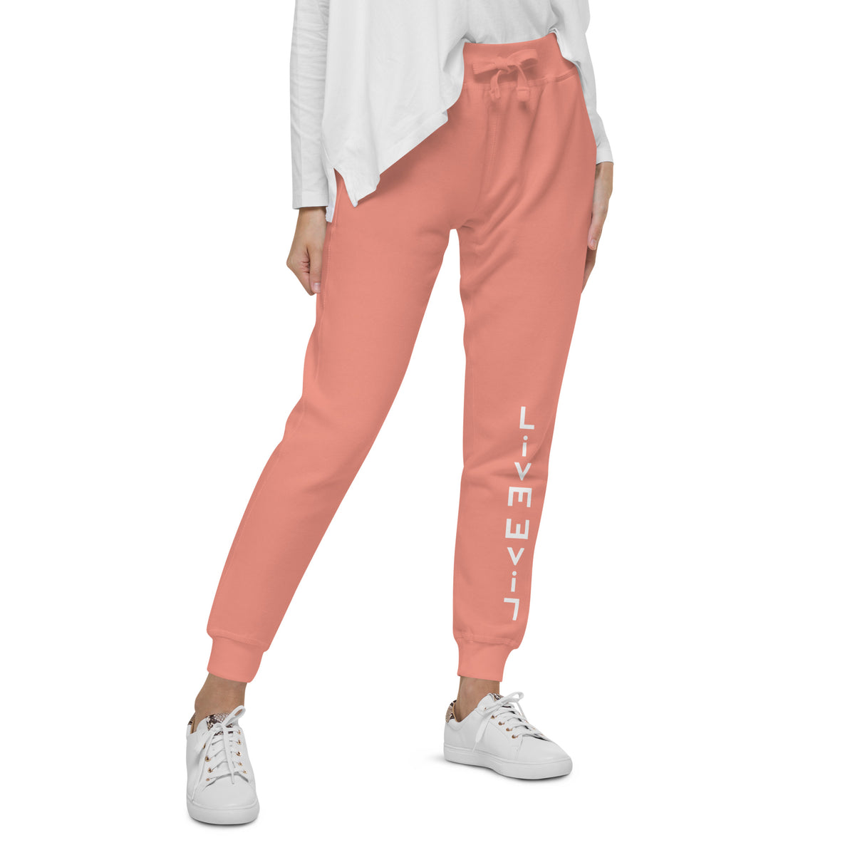 LivEƎvi⅃ After Dark fleece sweatpants in dusty rose, right front view