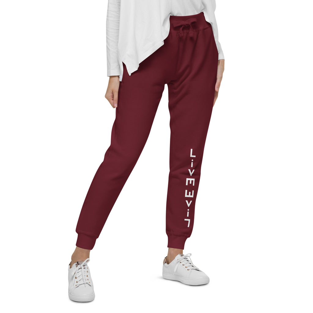 LivEƎvi⅃ After Dark fleece sweatpants in maroon, right front view