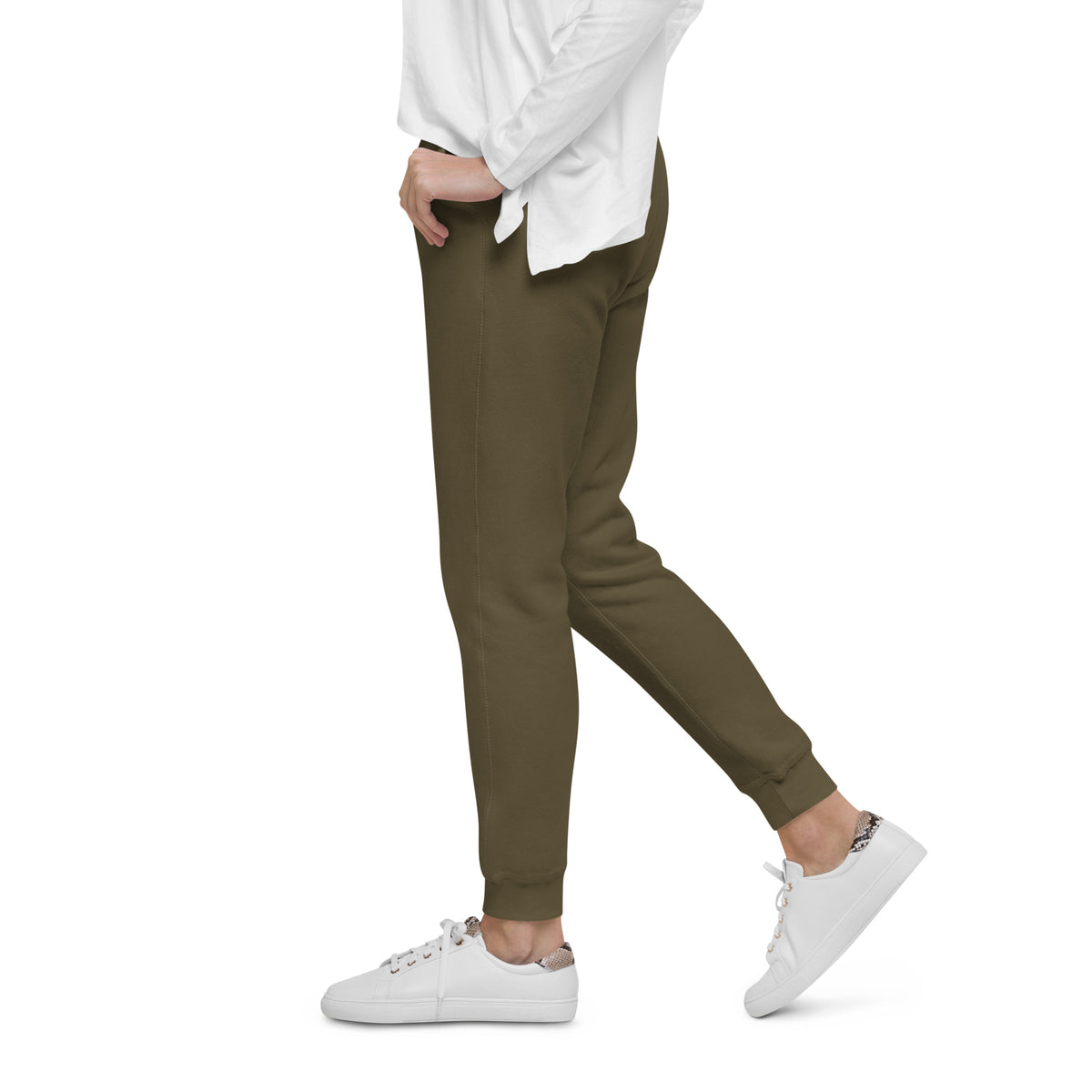 LivEƎvi⅃ After Dark fleece sweatpants in military green, left view
