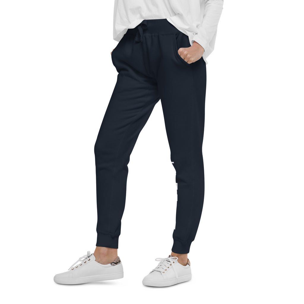 LivEƎvi⅃ After Dark fleece sweatpants in navy blazer, left front view