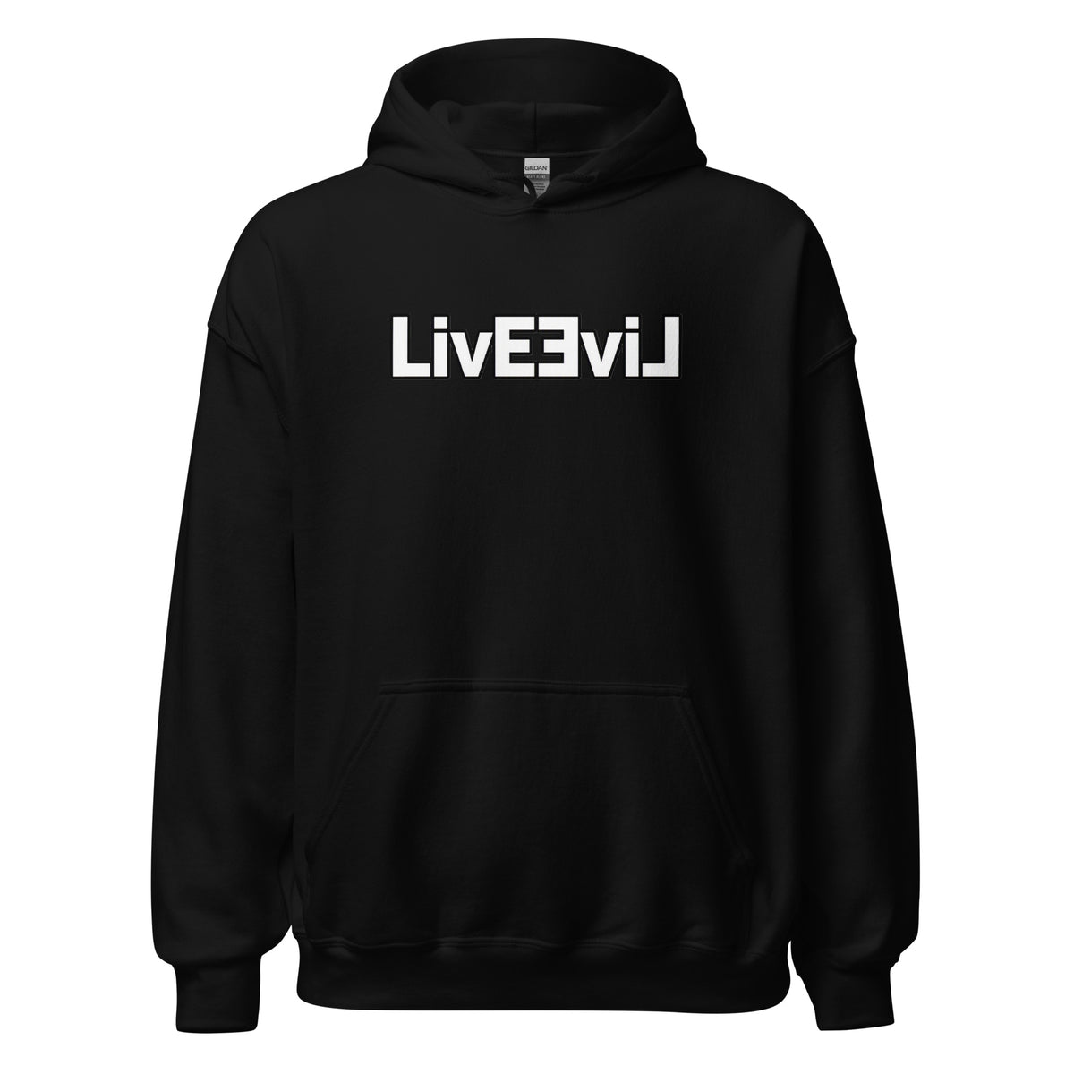 LivEƎvi⅃ 1OF3 Big & Tall graphic hoodie in black, front view