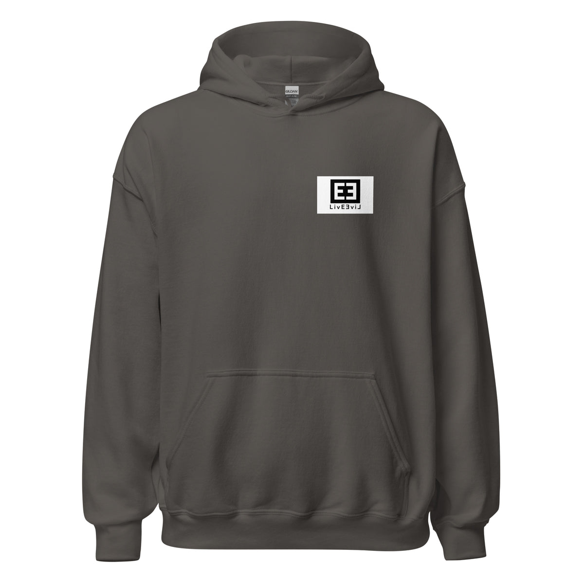 LivEƎvi⅃ 3OF3 Big & Tall graphic hoodie in charcoal, front view