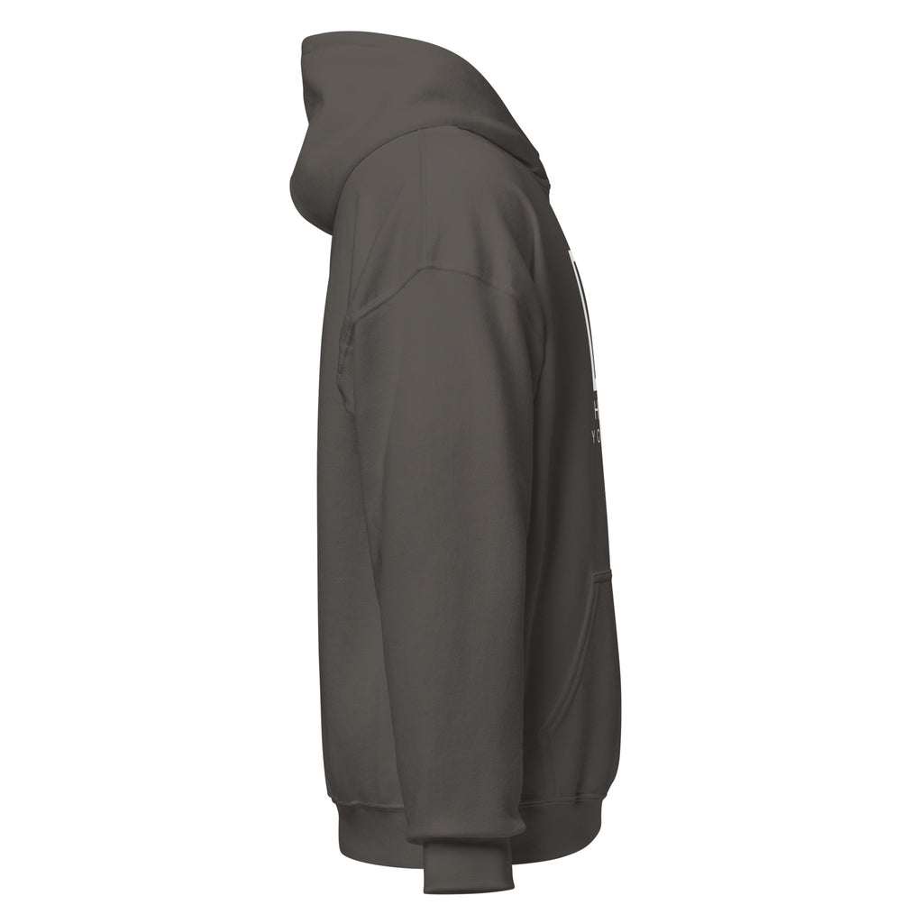 HAIL YOURSELF LivEƎvi⅃ Big & Tall graphic hoodie in charcoal, right view