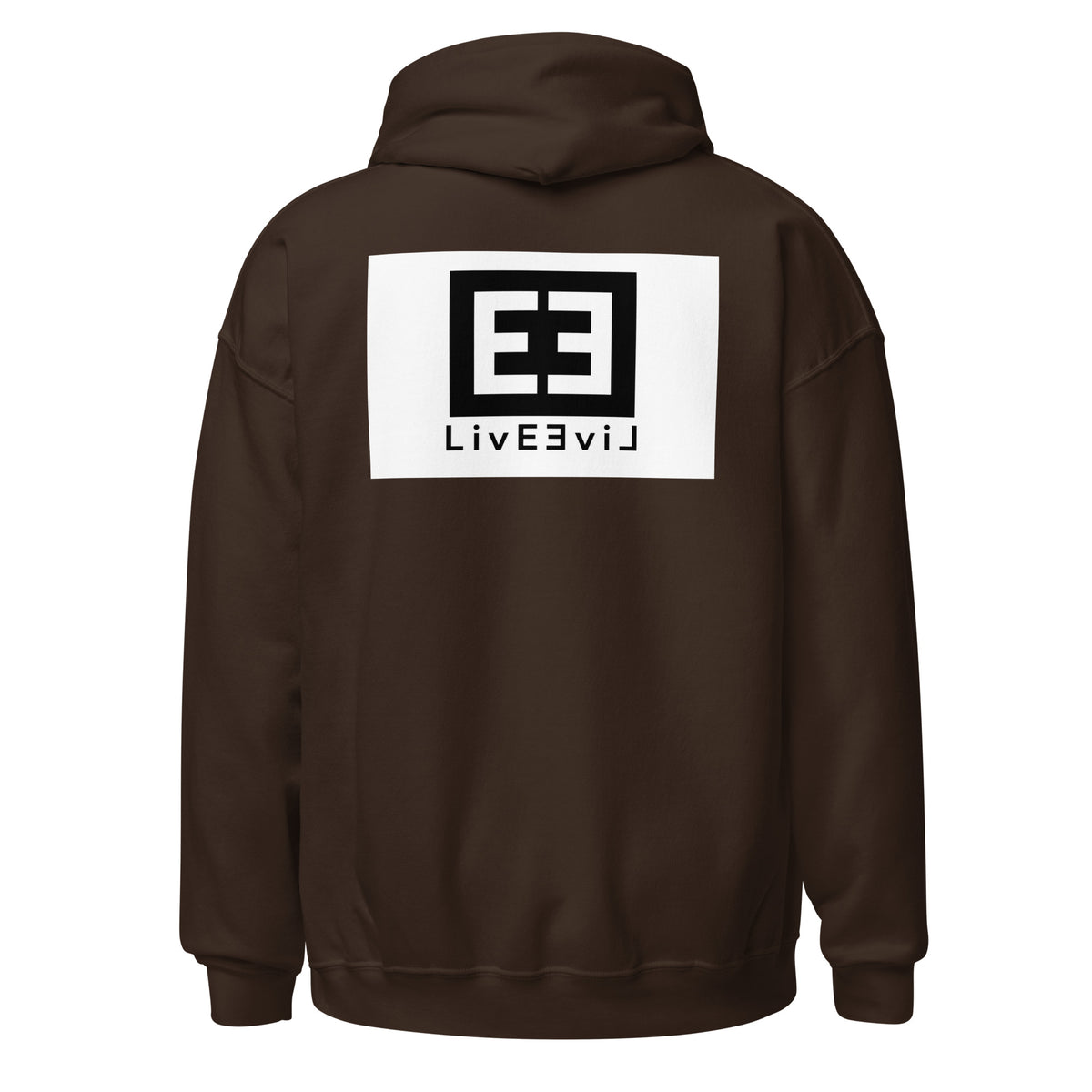 LivEƎvi⅃ 3OF3 Big & Tall graphic hoodie in dark chocolate, back view