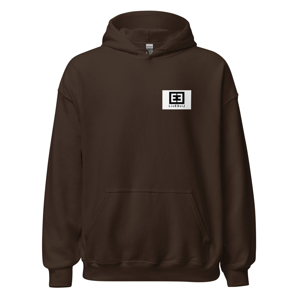LivEƎvi⅃ 3OF3 Big & Tall graphic hoodie in dark chocolate, front view