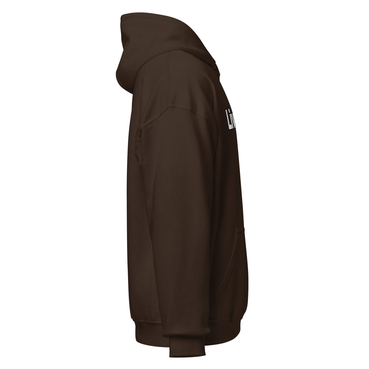 LivEƎvi⅃ 1OF3 Big & Tall graphic hoodie in dark chocolate, right view