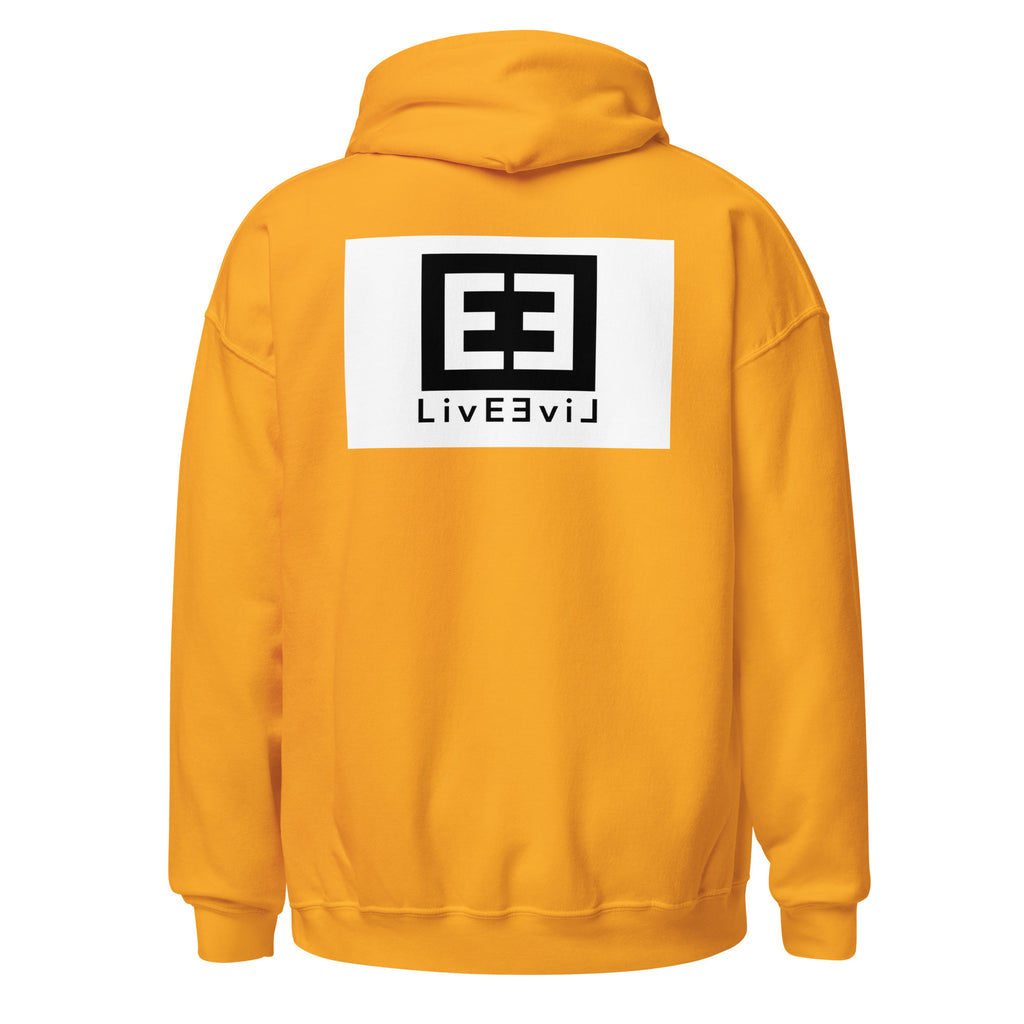 LivEƎvi⅃ 3OF3 Big & Tall graphic hoodie in gold, back view
