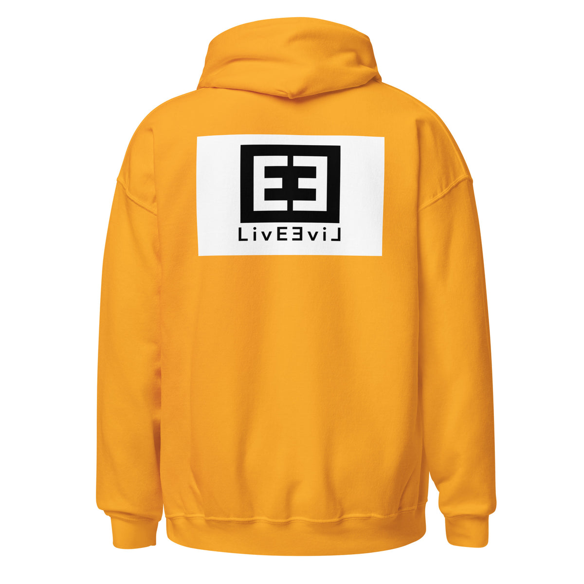 LivEƎvi⅃ 3OF3 Big & Tall graphic hoodie in gold, back view