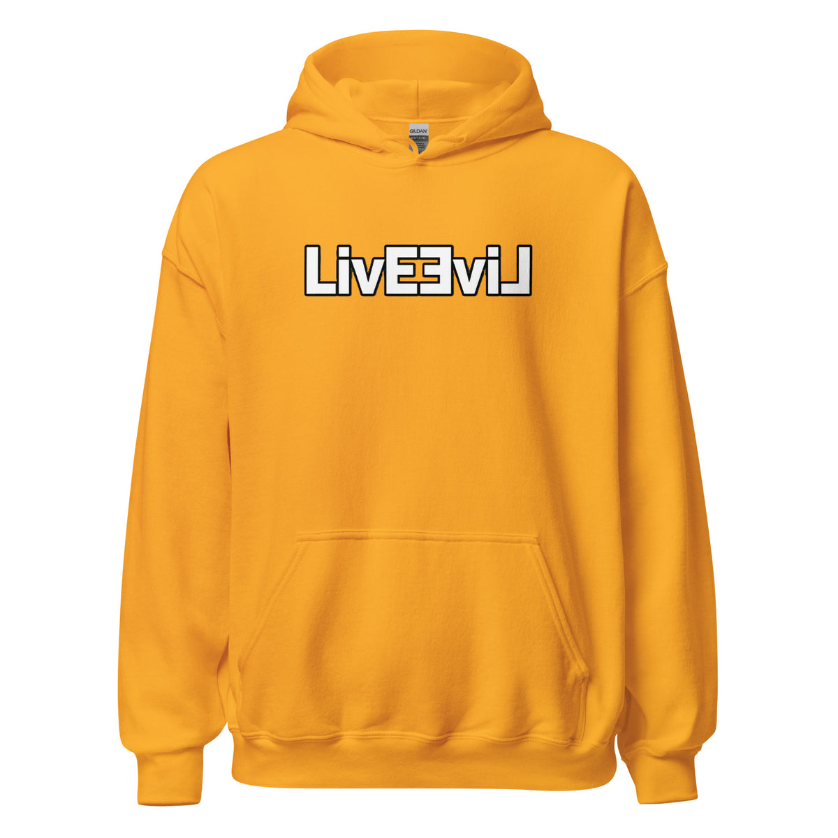 LivEƎvi⅃ 1OF3 Big & Tall graphic hoodie in gold, front view