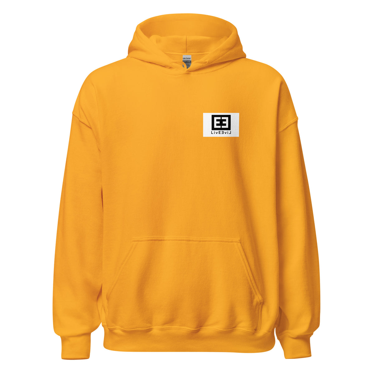 LivEƎvi⅃ 3OF3 Big & Tall graphic hoodie in gold, front view