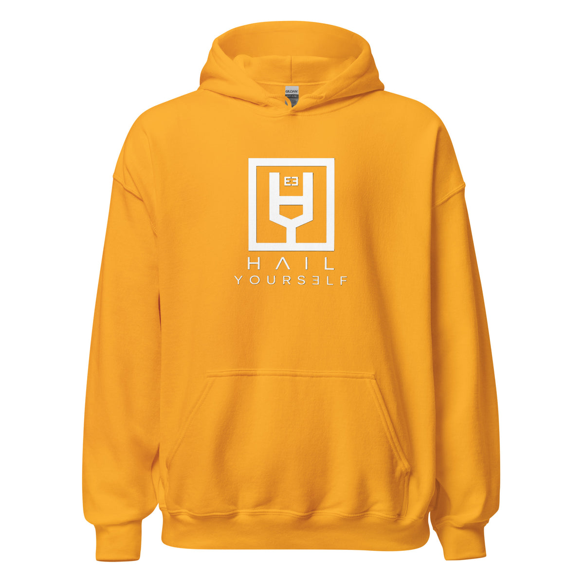 HAIL YOURSELF LivEƎvi⅃ Big & Tall graphic hoodie in gold, front view