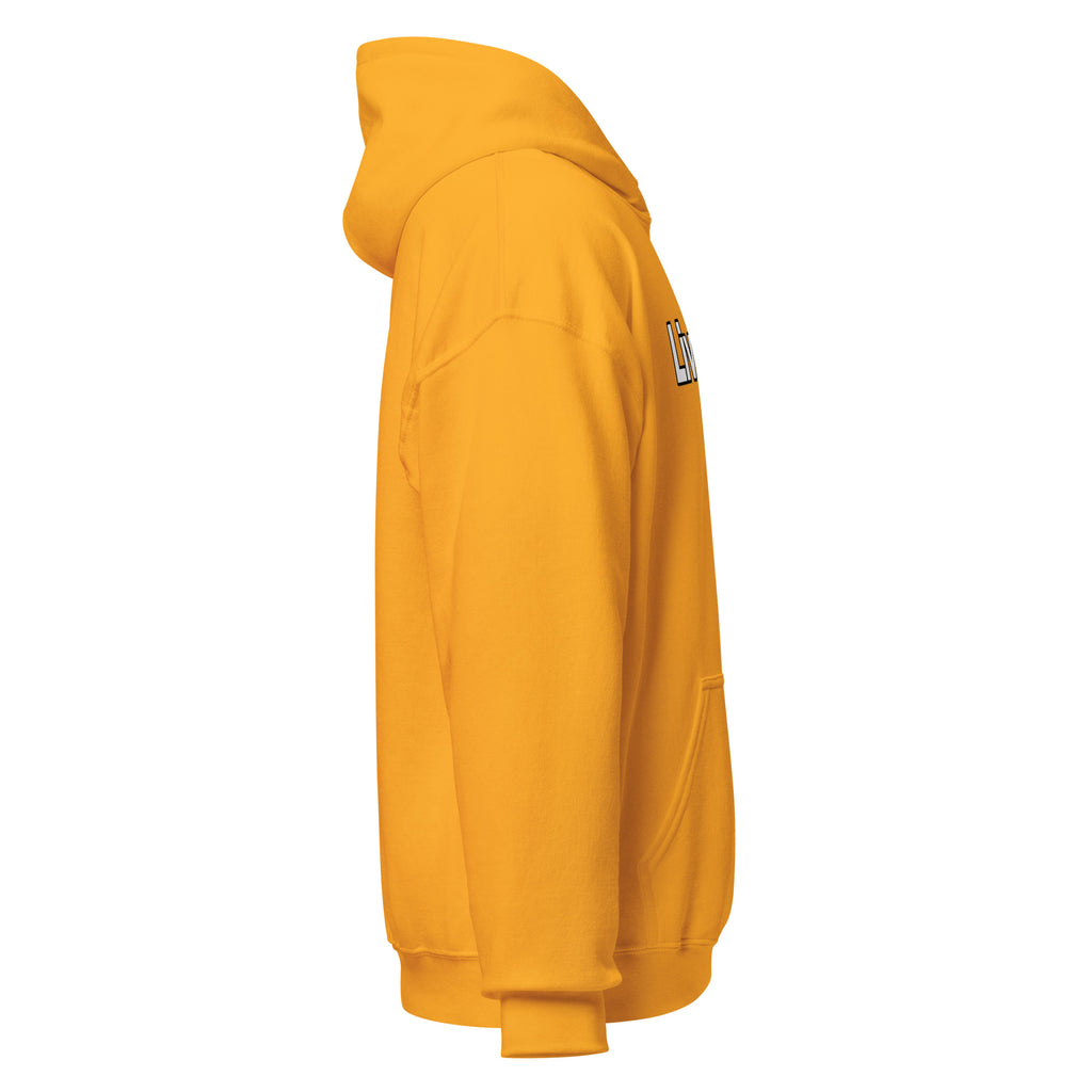 LivEƎvi⅃ 1OF3 Big & Tall graphic hoodie in gold, right view