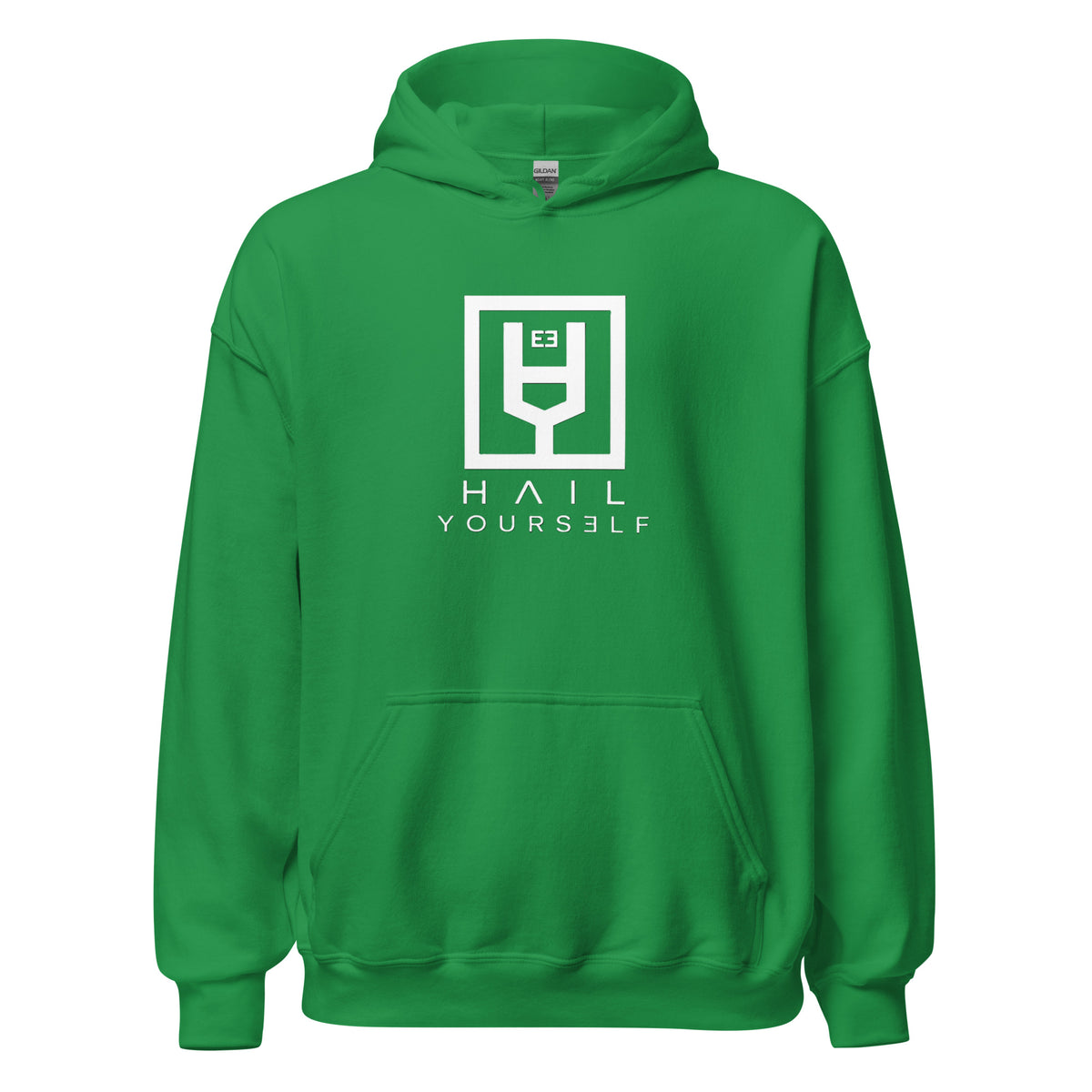 HAIL YOURSELF LivEƎvi⅃ Big & Tall graphic hoodie in Irish green, front view