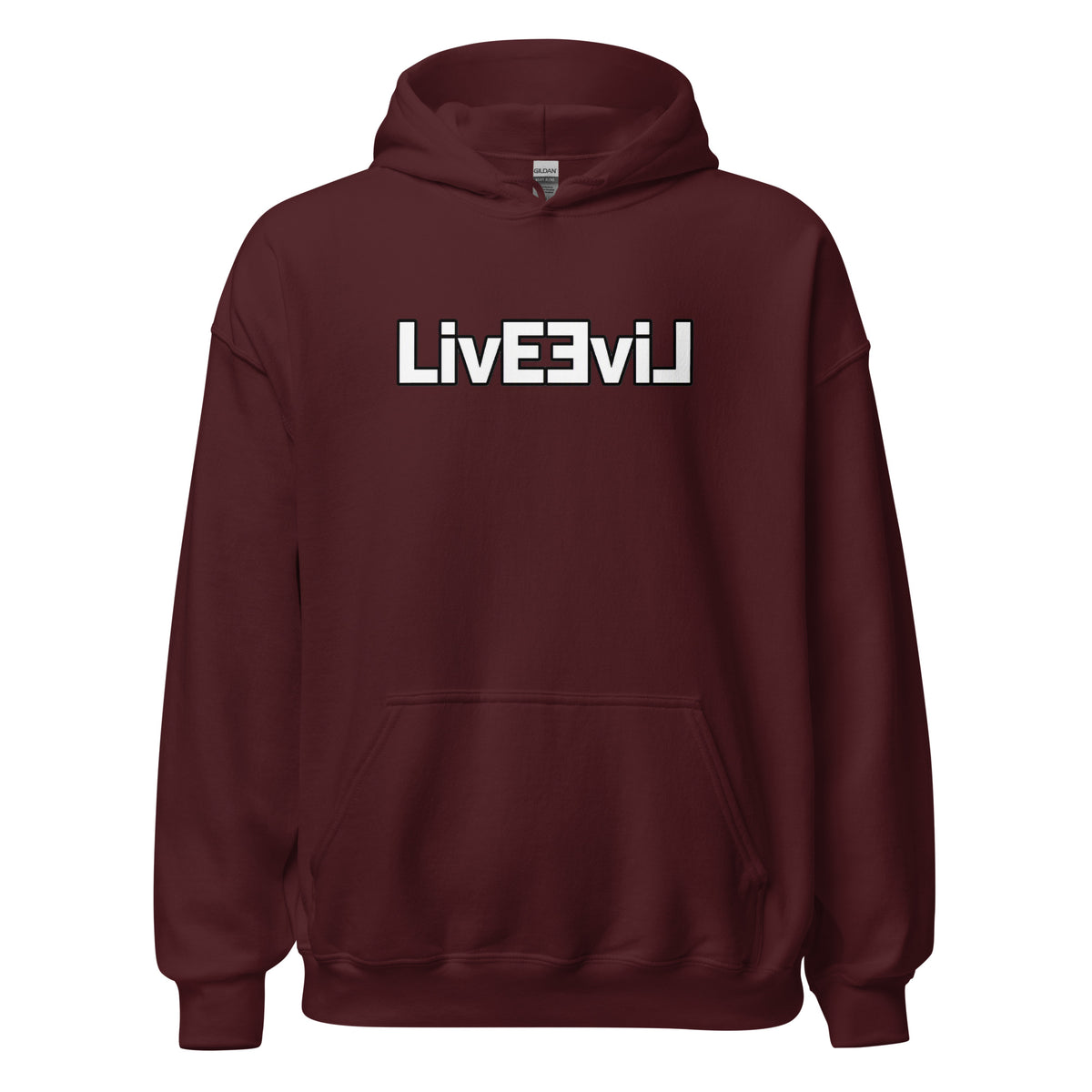 LivEƎvi⅃ 1OF3 Big & Tall graphic hoodie in maroon, front view
