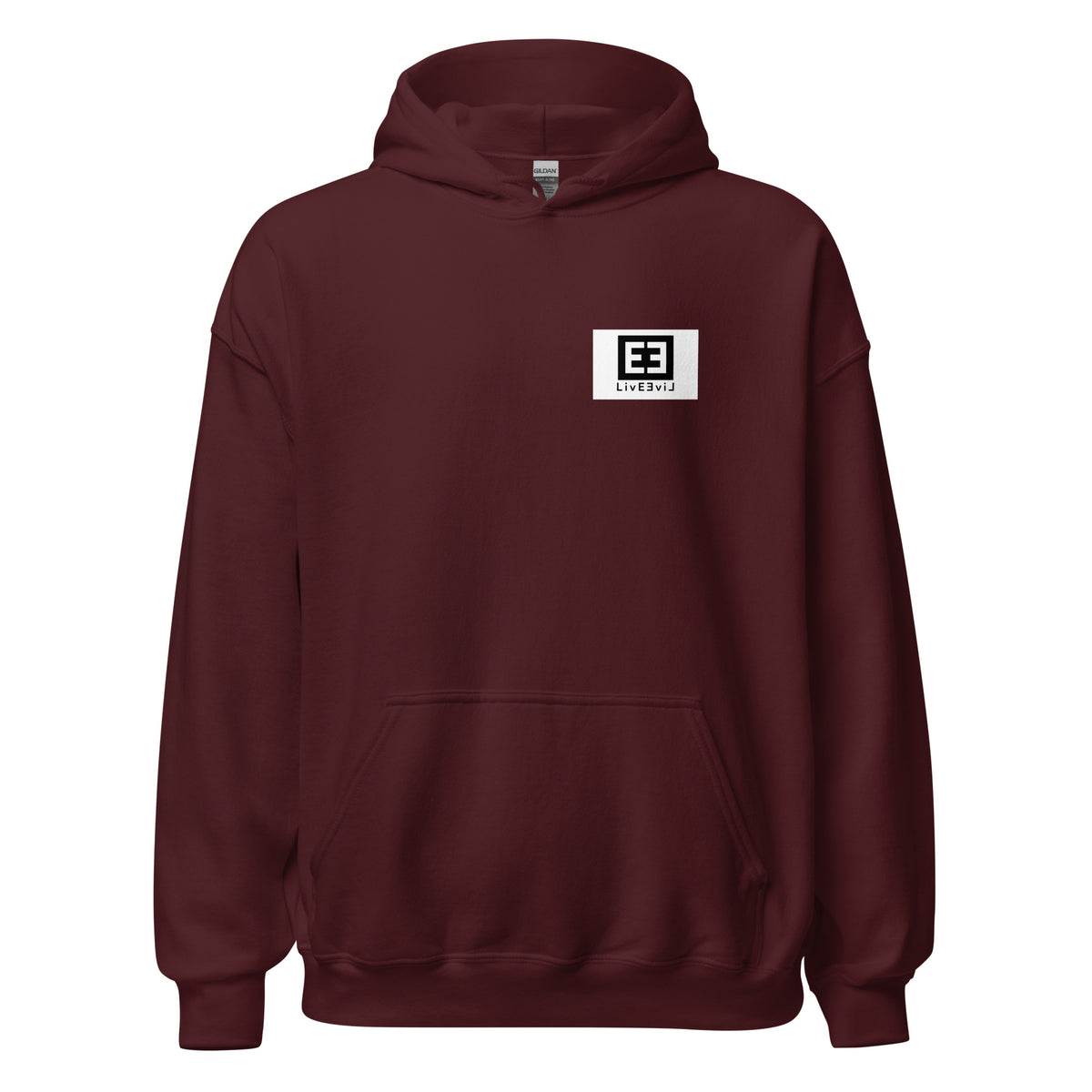 LivEƎvi⅃ 3OF3 Big & Tall graphic hoodie in maroon, front view