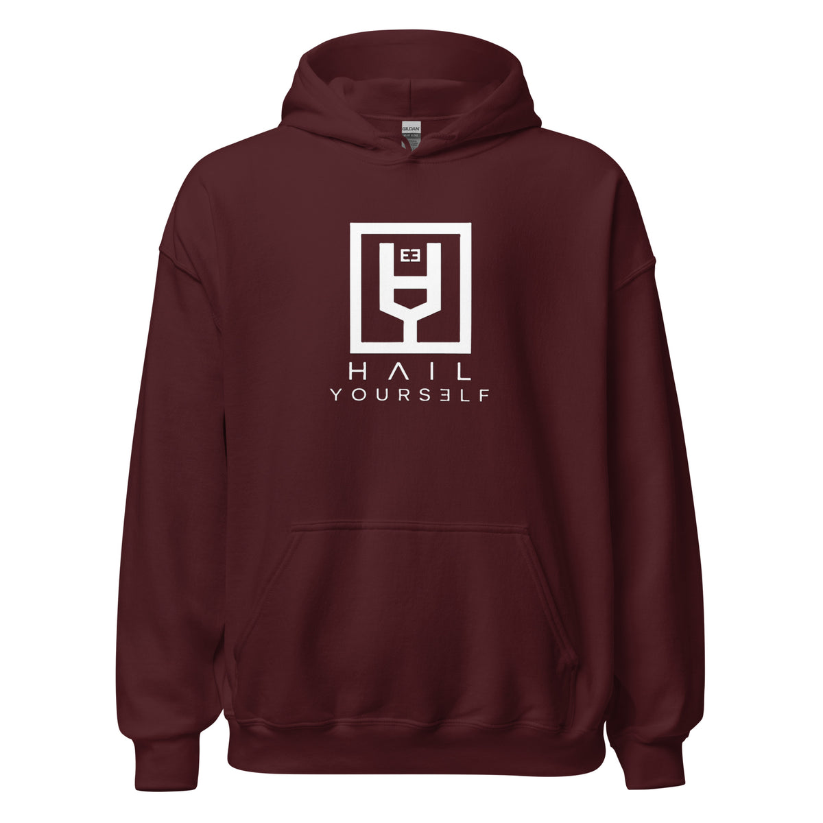 HAIL YOURSELF LivEƎvi⅃ Big & Tall graphic hoodie in maroon, front view