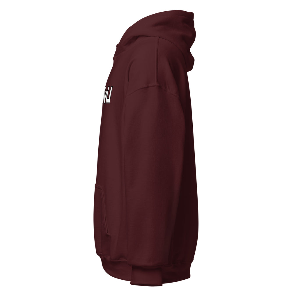 LivEƎvi⅃ 1OF3 Big & Tall graphic hoodie in maroon, left view