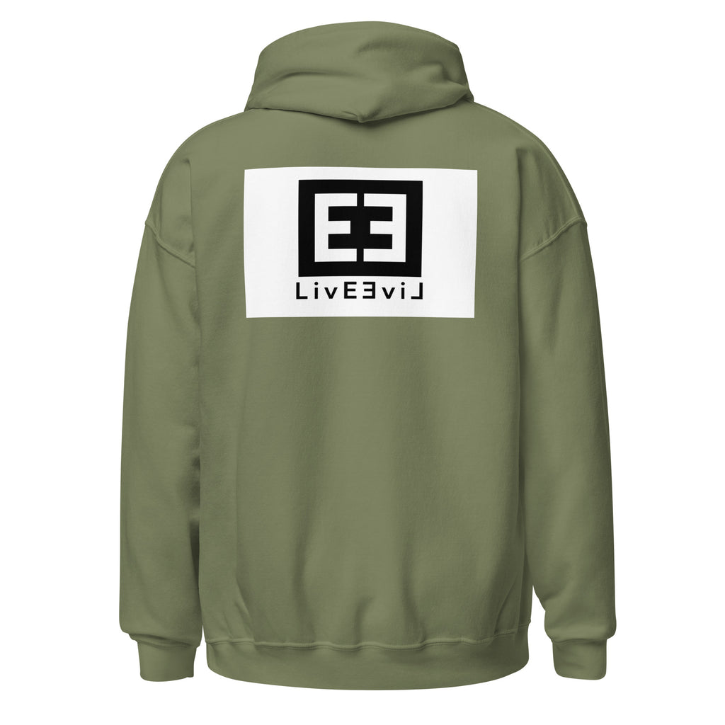 LivEƎvi⅃ 3OF3 Big & Tall graphic hoodie in military green, back view