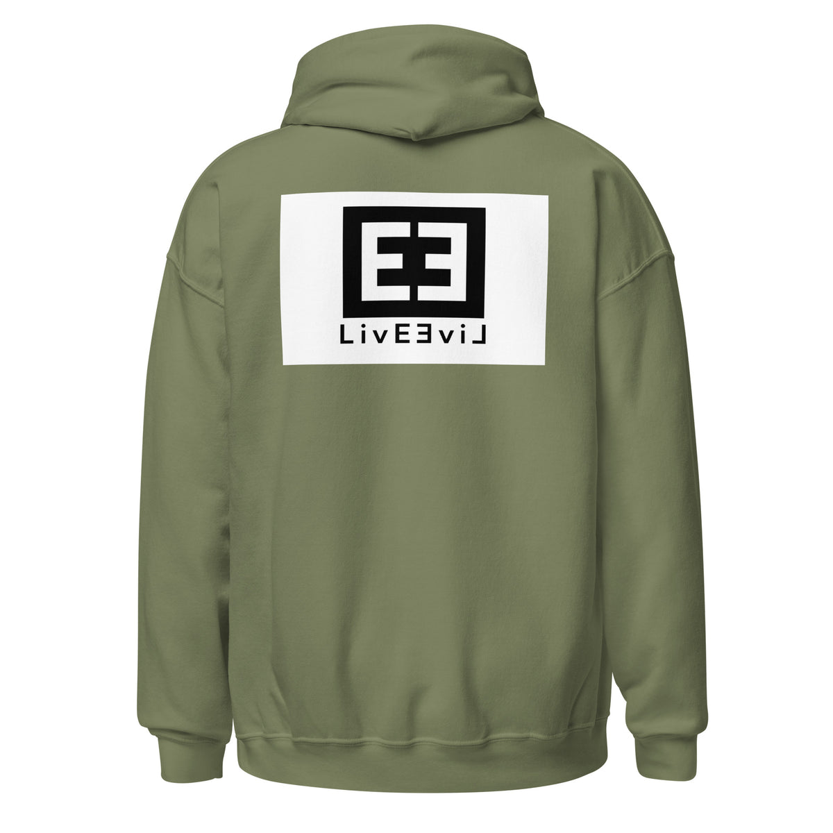 LivEƎvi⅃ 3OF3 Big & Tall graphic hoodie in military green, back view