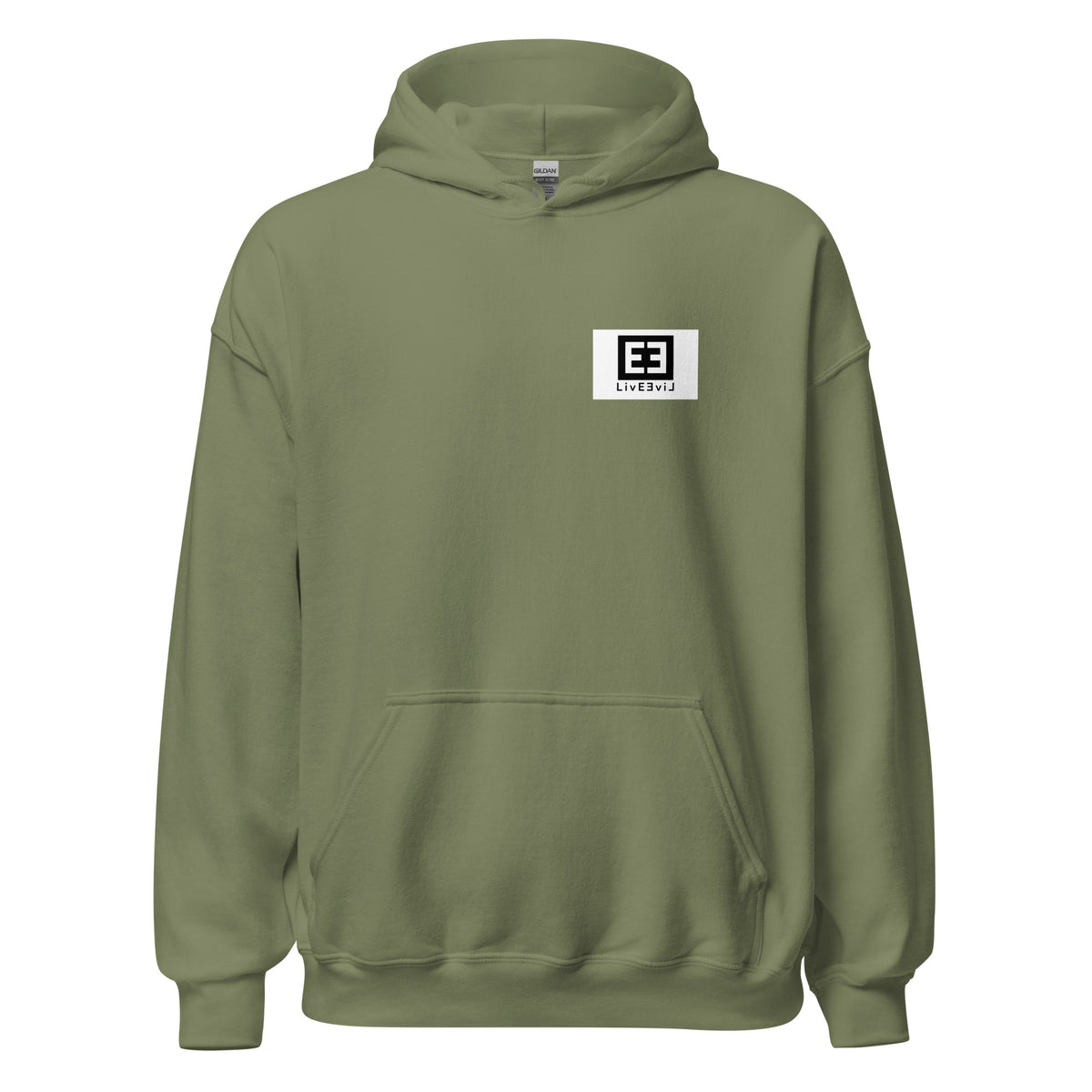 LivEƎvi⅃ 3OF3 Big & Tall graphic hoodie in military green, front view