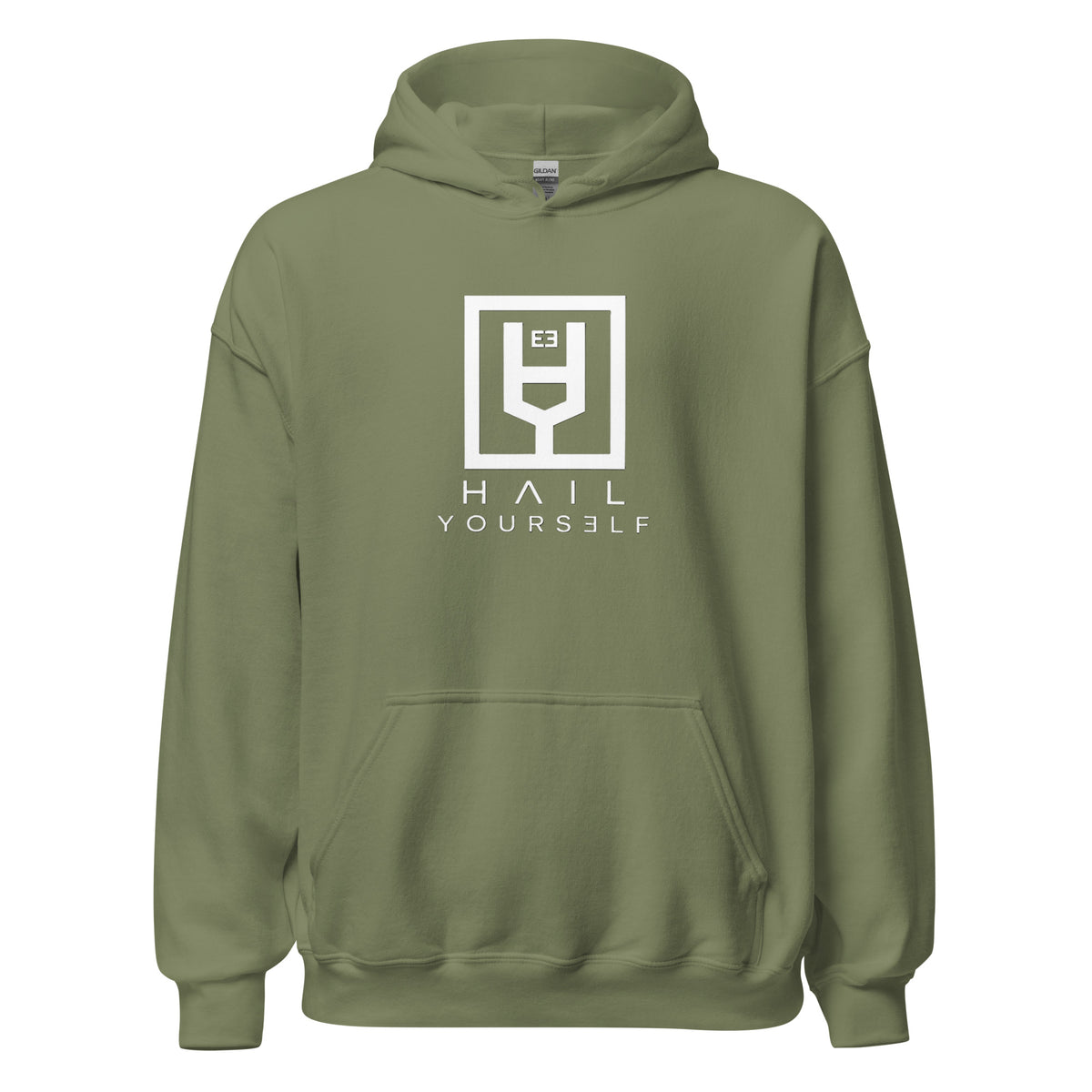HAIL YOURSELF LivEƎvi⅃ Big & Tall graphic hoodie in military green, front view
