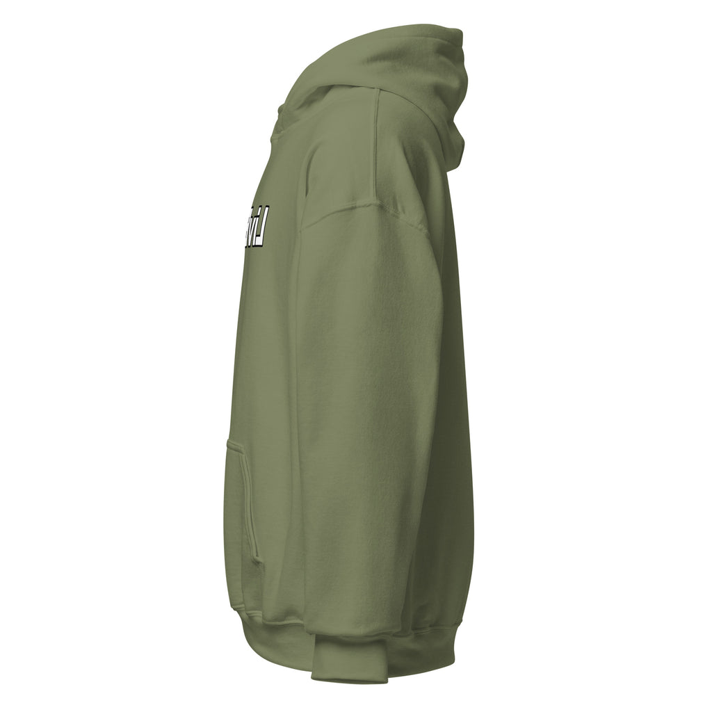 LivEƎvi⅃ 1OF3 Big & Tall graphic hoodie in military green, left view