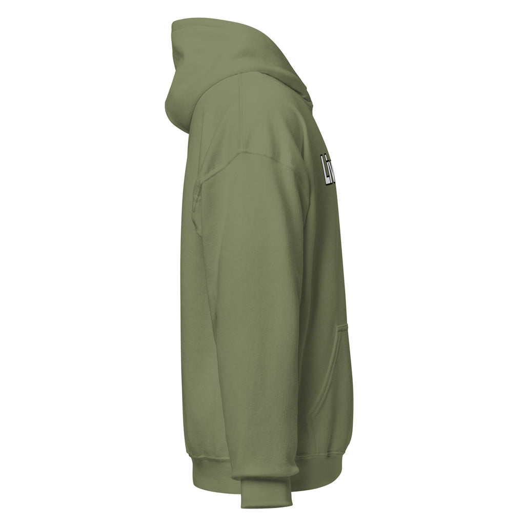 LivEƎvi⅃ 1OF3 Big & Tall graphic hoodie in military green, right view