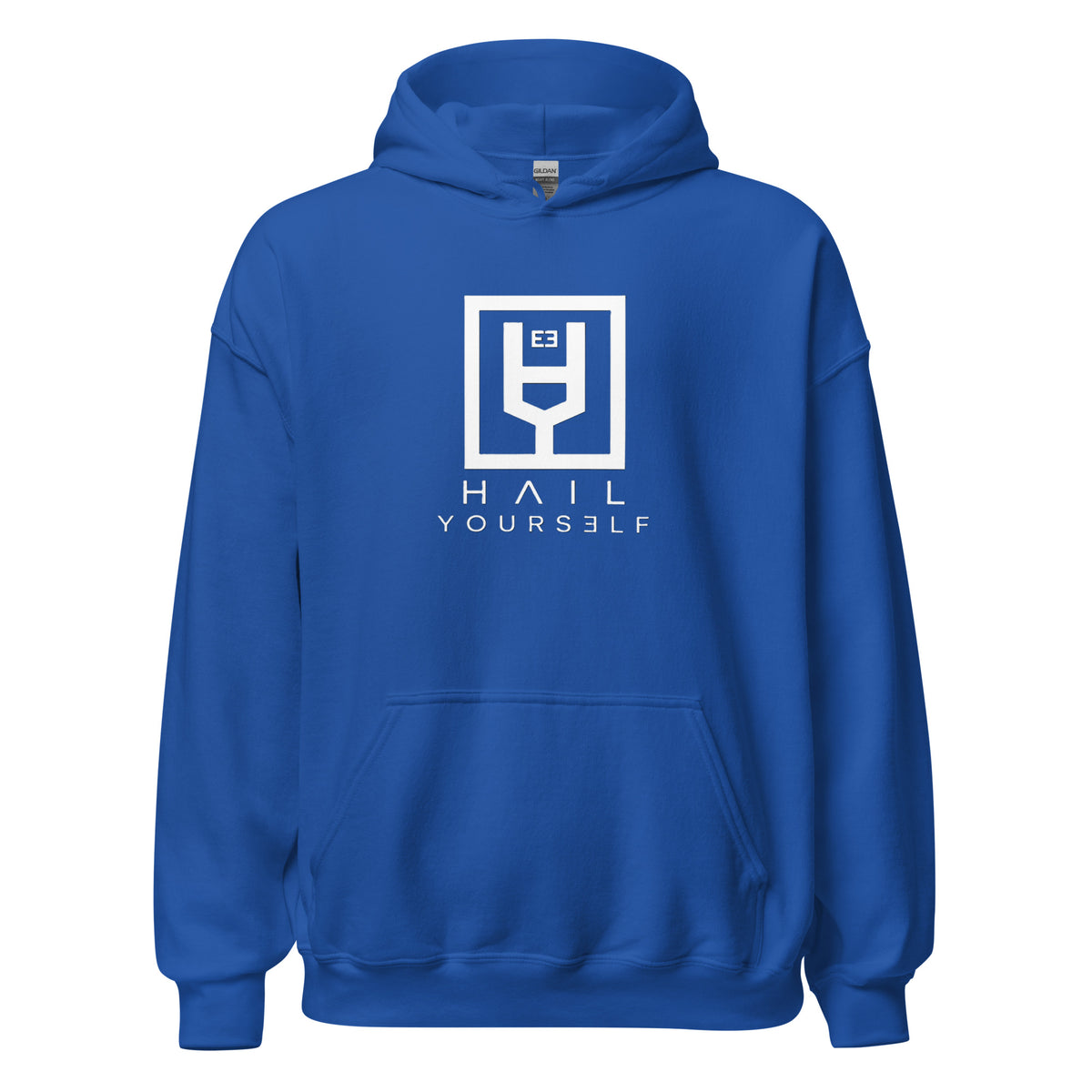 HAIL YOURSELF LivEƎvi⅃ Big & Tall graphic hoodie in royal blue, front view