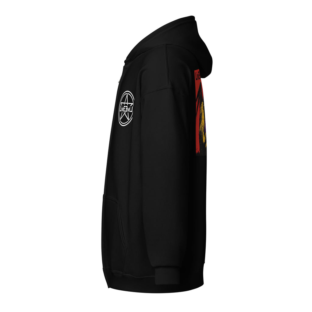 Cthulhu's Making Yarn Again LivEƎvi⅃ zip hoodie in black, left view