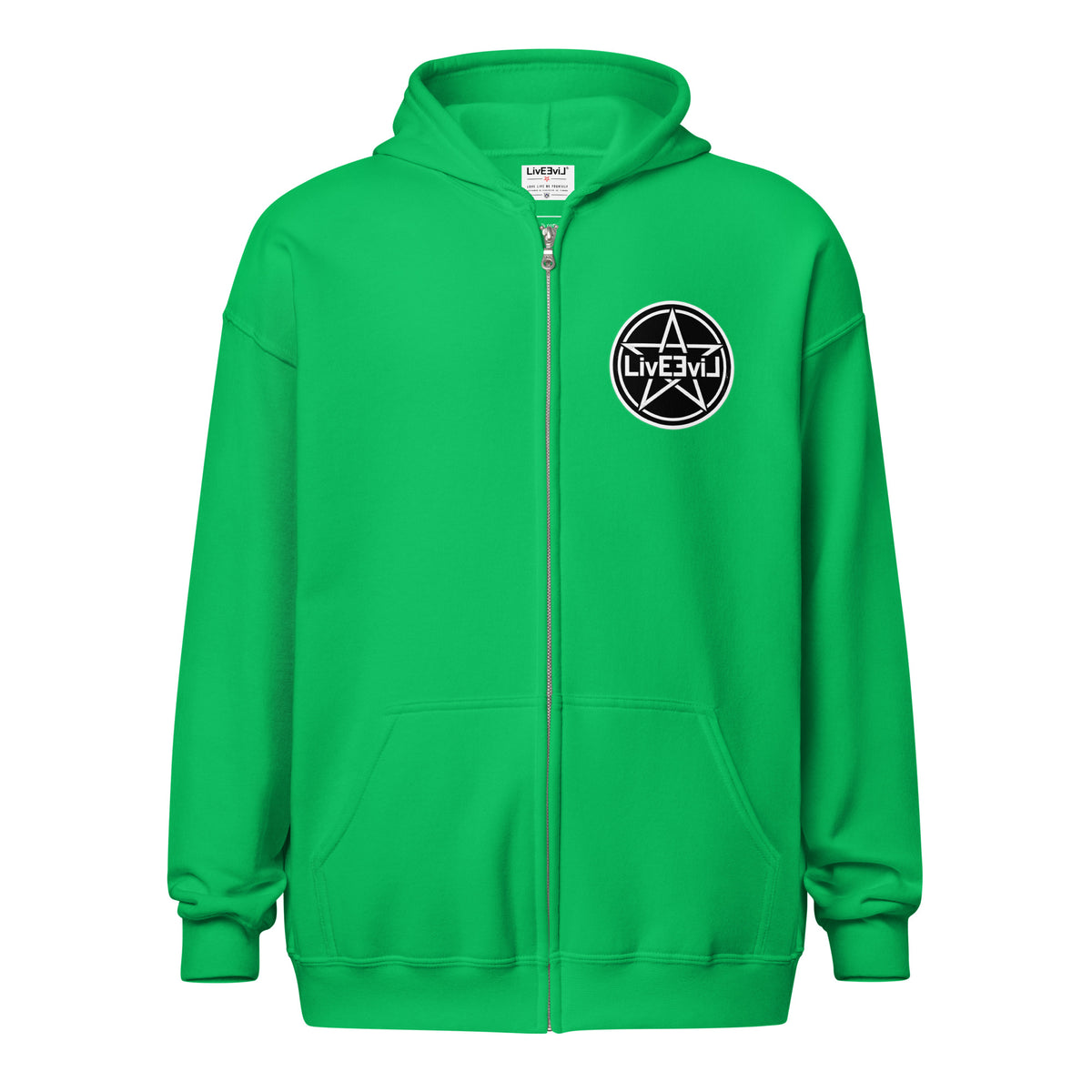 Cthulhu's Making Yarn Again LivEƎvi⅃ zip hoodie in Irish green, front view